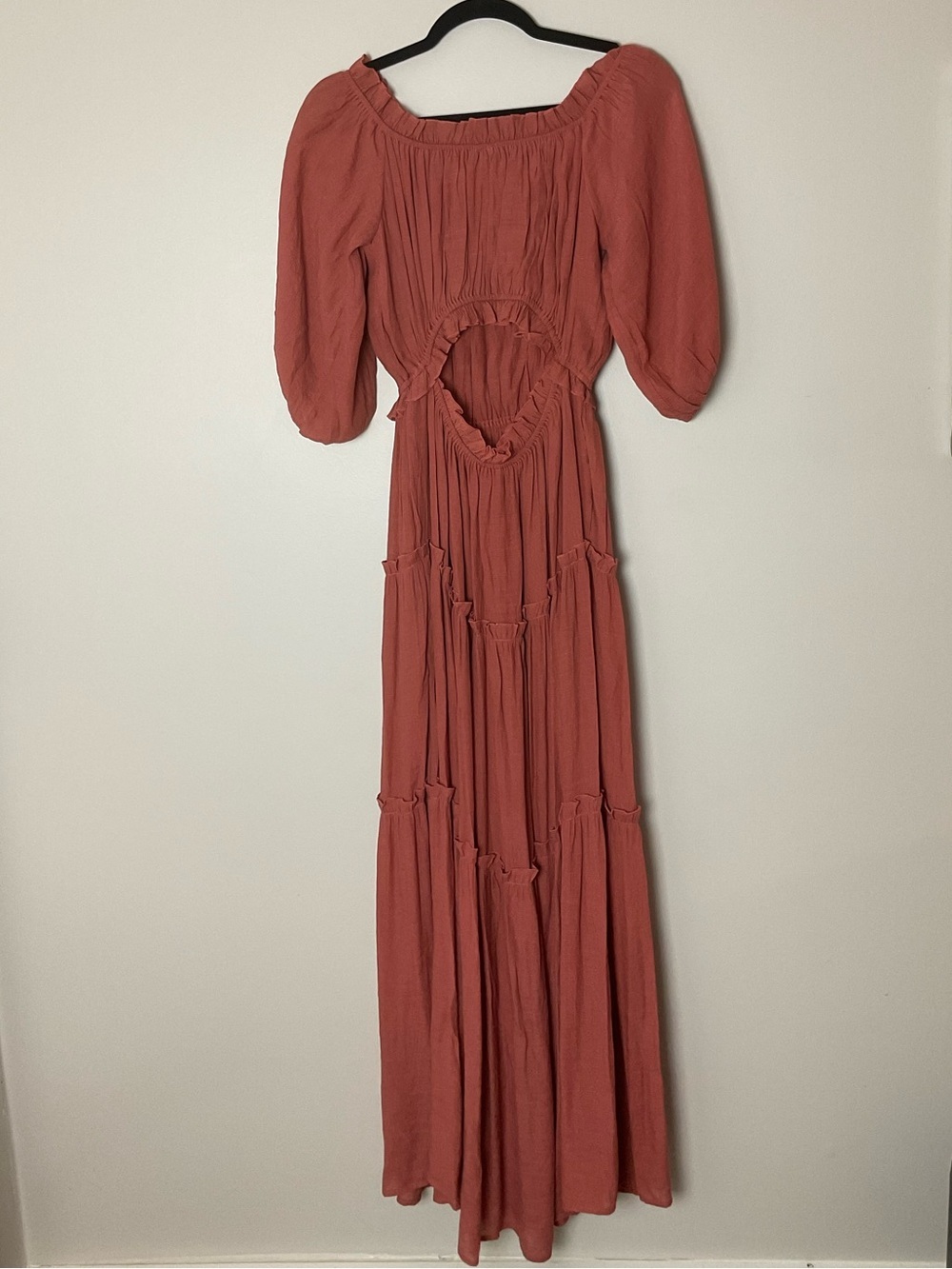 Flawless Rust Tiered Maxi Dress Tiered Puff Sleeves Granola Earthy Boho Hippie S - Picture 4 of 8